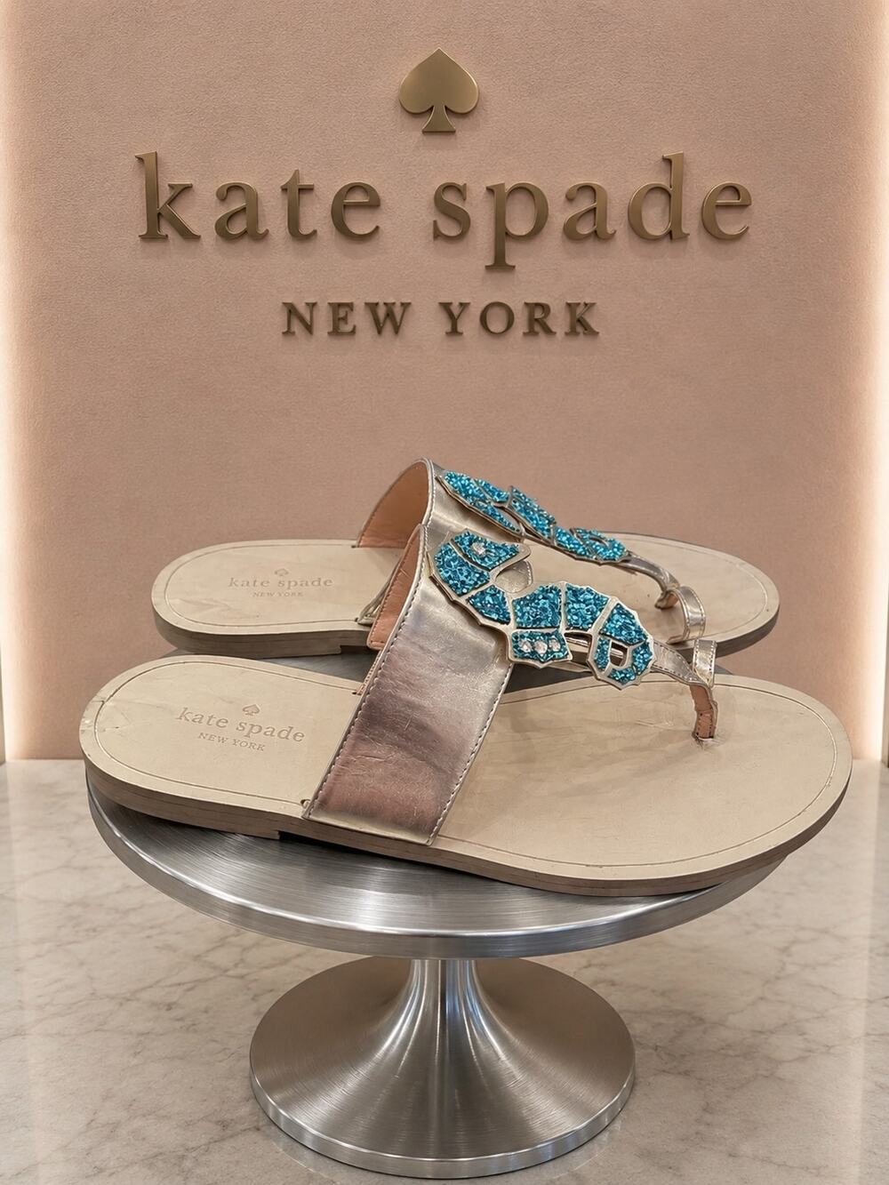 Kate Spade New York Jeweled Seahorse Metallic Leather Sandals 8M